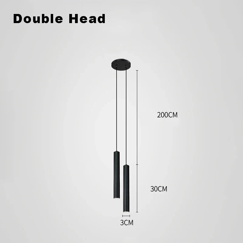 Moderne nordique suspension LED lampe Double tête suspension salle à manger 2m lampe suspendue tuyau Decora cylindre tuyau ligne lustre