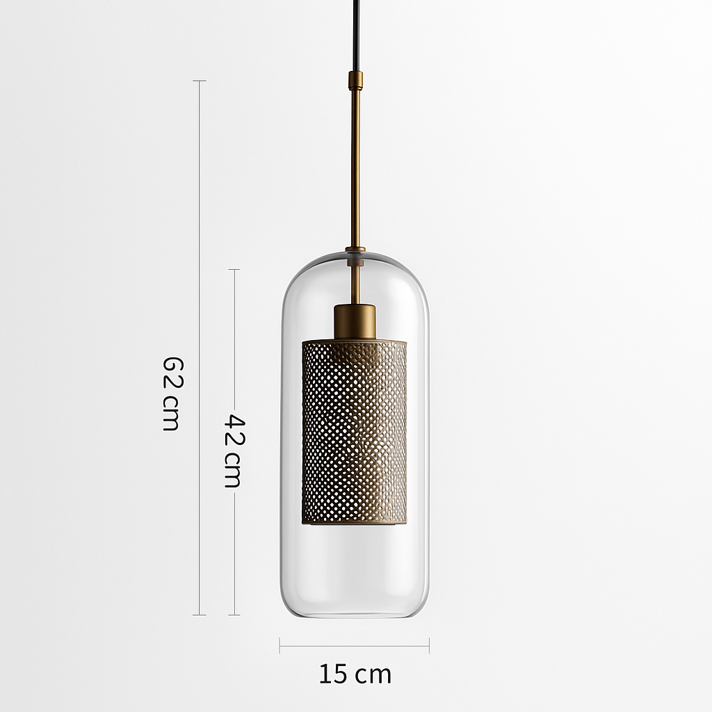 Suspension design LED en verre avec lampe doré