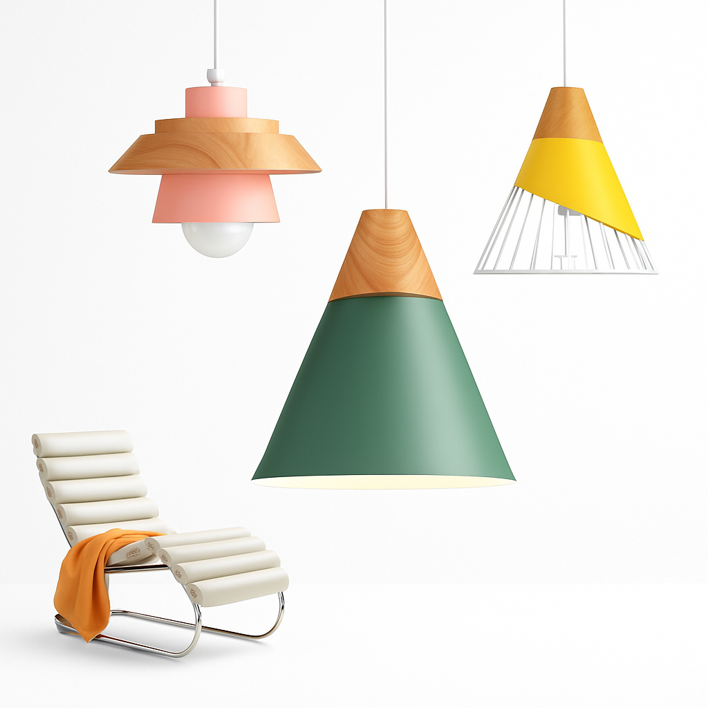 Suspension en métal coloré et bois de plusieurs formes Nordic