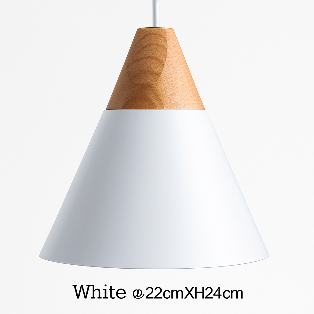 Suspension LED bois et aluminium en forme de cône
