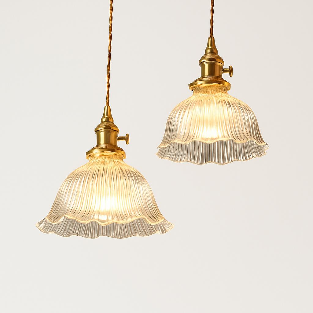 suspension nordique moderne avec abat-jour fleur en verre