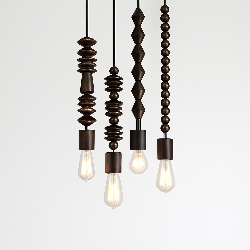 suspension rétro en bois de chêne avec perles géométriques
