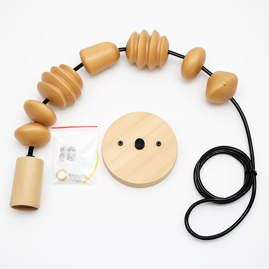 suspension rétro en bois de chêne avec perles géométriques